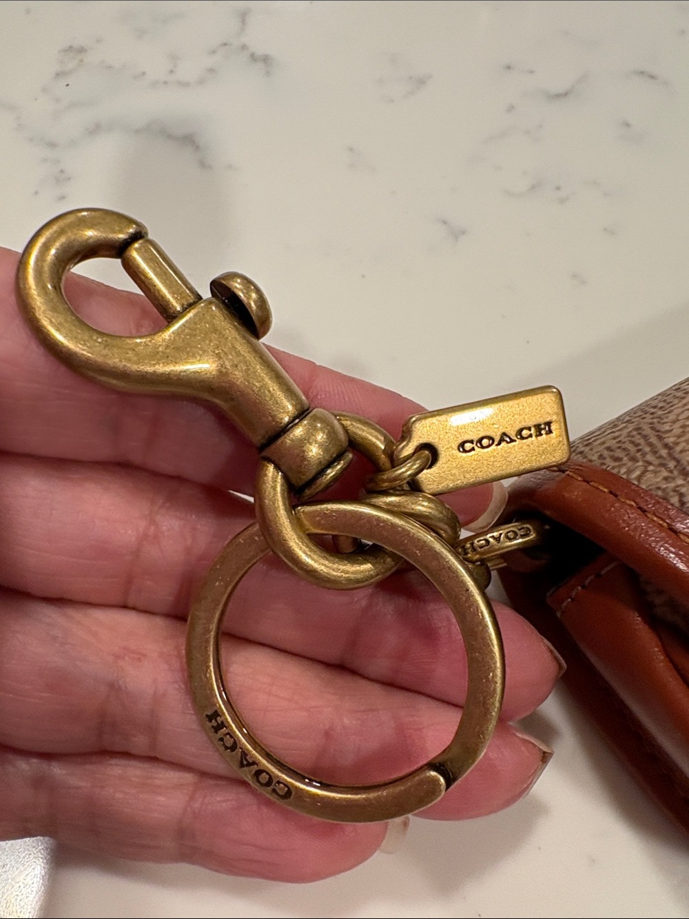 Coach Brown Signature Coin Pouch Key Holder with Tan Trim - Picture 6 of 8